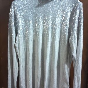 Express Silver Sequin Long Sleeve Top